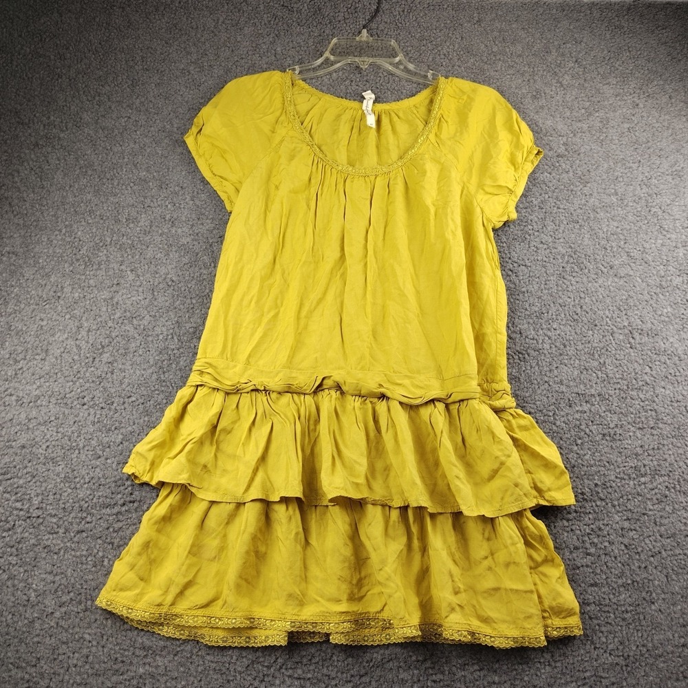 Anthropologie Maeve Dress Tiered Babydoll Mini Shift Ruffle Yellow Size XS